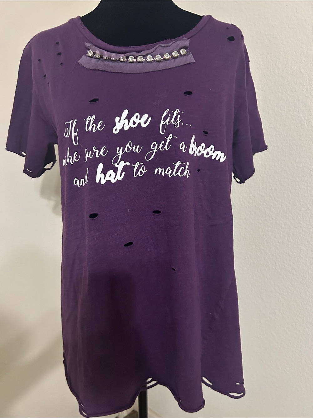 Distressed Purple Women’s Tunic Top with Rhinestone Detail